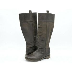 J Shoes Riding Boot Womens 7.5 Gray Leather Knee High Side Zip Cartel Moto Biker